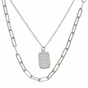 Juvell 18k White Gold Plated Cubic Zirconia Rounded Rectangle Pendant Necklace