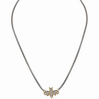 Juvell Two Tone Cubic Zirconia Bee Pendant Necklace