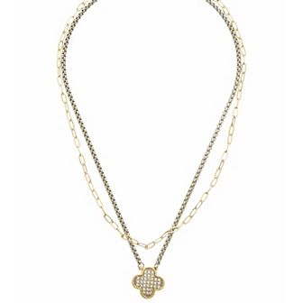 Juvell Two Tone Cubic Zirconia Clover Pendant Necklace