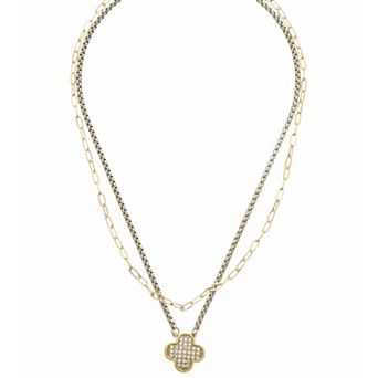 Juvell Two Tone Cubic Zirconia Clover Pendant Necklace