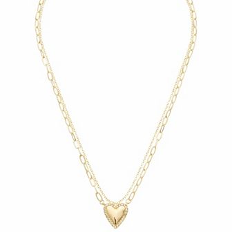 Juvell 18k Gold Plated Cubic Zirconia Heart Double Chain Pendant Necklace