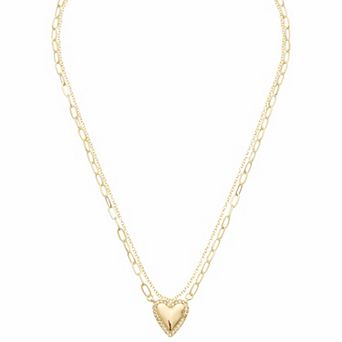 Juvell 18k Gold Plated Cubic Zirconia Heart Double Chain Pendant Necklace