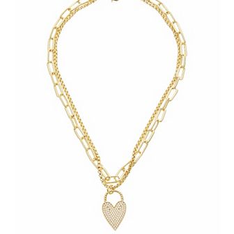 Juvell 18k Gold Plated Cubic Zirconia Heart Link Multi Chain Pendant Necklace