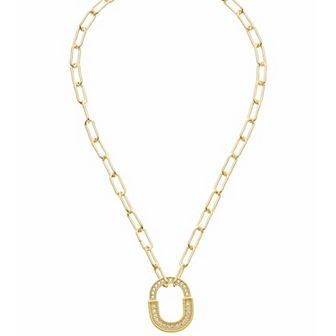 Juvell 18k Gold Plated Cubic Zirconia Link Chain Pendant Necklace