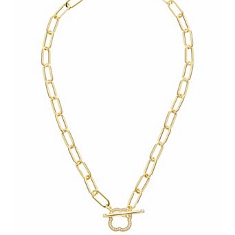 Juvell 18k Gold Plated Cubic Zirconia Link Chain Clover Toggle Pendant Closure Necklace