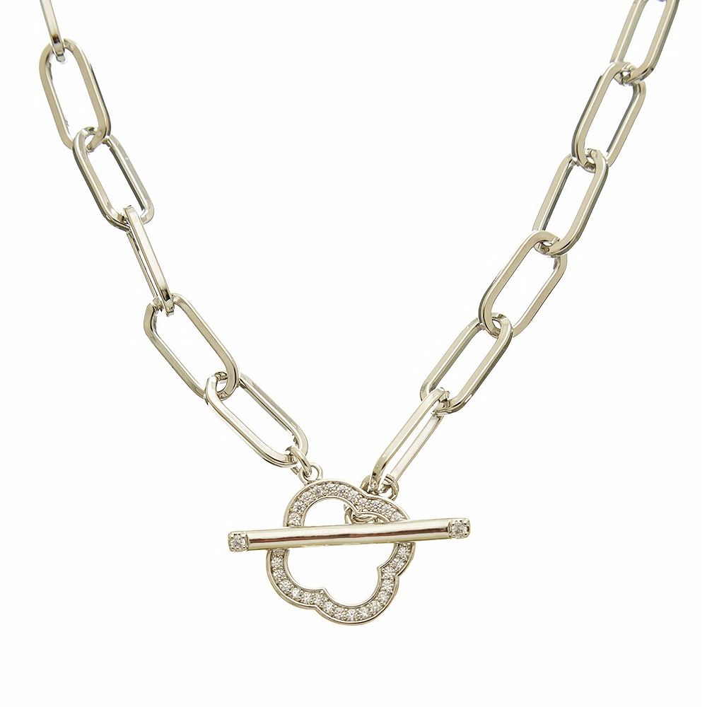 Juvell 18k White Gold Plated Cubic Zirconia Link Chain Clover Toggle ...
