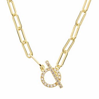 Juvell 18k Gold Plated Cubic Zirconia Link Chain Toggle Closure Pendant Necklace