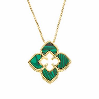 Juvell 18k Gold Plated Malachite Clover Pendant Necklace
