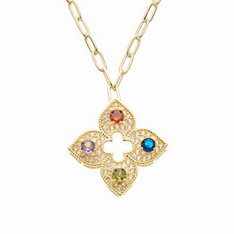 Juvell 18k Gold Plated Cubic Zirconia and Topaz Clover Pendant Necklace