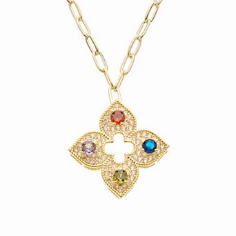 Juvell 18k Gold Plated Cubic Zirconia and Topaz Clover Pendant Necklace