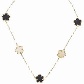 Juvell 18k Gold Plated Onyx and Mother-of-Pearl Clover Necklace