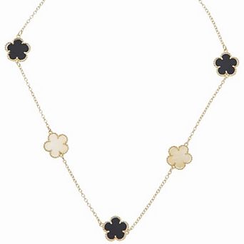 Juvell 18k Gold Plated Onyx and Mother-of-Pearl Clover Necklace