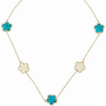 Juvell 18k Gold Plated Turquoise and Mother-of-Pearl Clover Necklace