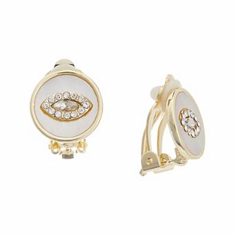 Juvell 18k Gold Plated Cubic Zirconia and Mother-of-Pearl Clip Earrings