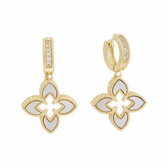 Juvell 18k Gold Plated Cubic Zirconia and Mother-of-Pearl Dangling Earrings
