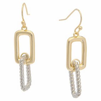 Juvell 18k Gold Over Brass Two-Tone Rectangle Dangling Earrings