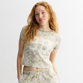 Juniors' SO® Camouflage Sporty Graphic Baby Tee