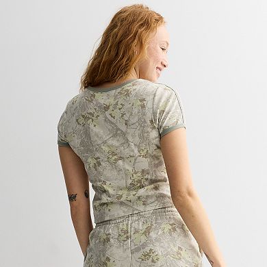 Juniors' SO® Camouflage Sporty Graphic Baby Tee