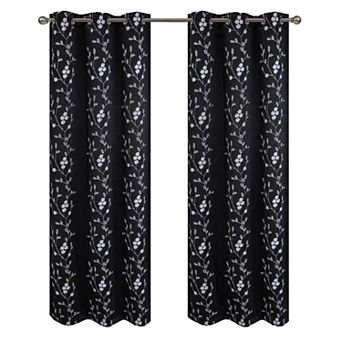 Lilian Embroidered Blackout Luxurious Decorative Grommet Curtain Panel