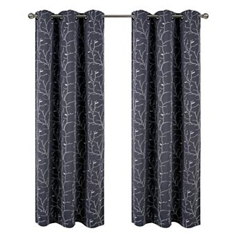 Luciana 2 Pack Embroidered Blackout Luxurious Decorative Grommet Curtain Panel