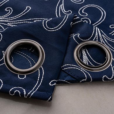 Kimber 2 Pack Embroidered Blackout Luxurious Decorative Grommet Curtain Panel