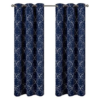 Kimber 2 Pack Embroidered Blackout Luxurious Decorative Grommet Curtain Panel