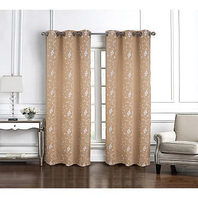 Lilian 2 Pack Embroidered Blackout Luxurious Decorative Grommet Curtain Panel