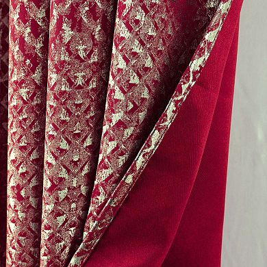 Hailey Foil Window Curtain Panel Modern Glamour with Reflective Metallic Diamond Pattern