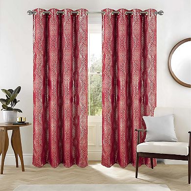 Hailey Foil Window Curtain Panel Modern Glamour with Reflective Metallic Diamond Pattern