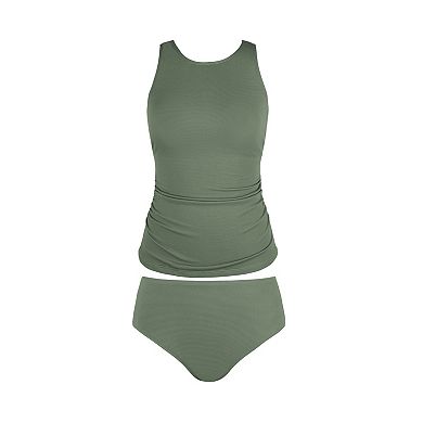 Women's Cupshe High Neck Open Back Tankini Top & Swim Bottoms Set