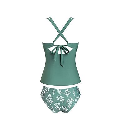 Women's Cupshe Tropical Print 2-pc. Back Tie Tankini Set
