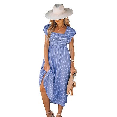 Women's Cupshe Smocked Pinstriped Cover Up Midi Dress