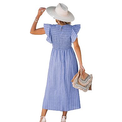 Women's Cupshe Smocked Pinstriped Cover Up Midi Dress