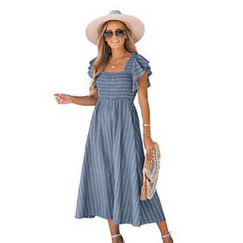 Women's Cupshe Smocked Pinstriped Cover Up Midi Dress