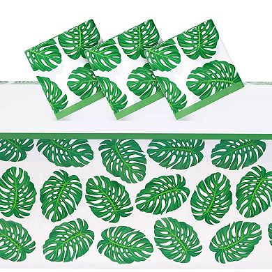 Tropical Leaves Tablecloth Safari Themed Birthday Party 54" x 108" 3 Pcs