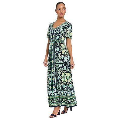 Women's London Times V-Neck Flutter Sleeve Maxi Dress