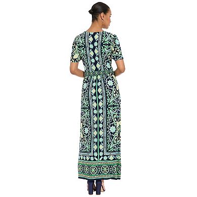 Women's London Times V-Neck Flutter Sleeve Maxi Dress
