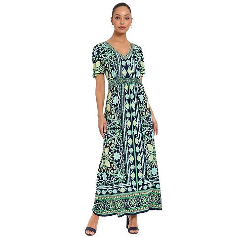 Женские платья London Women's London Times V-Neck Flutter Sleeve Maxi Dress