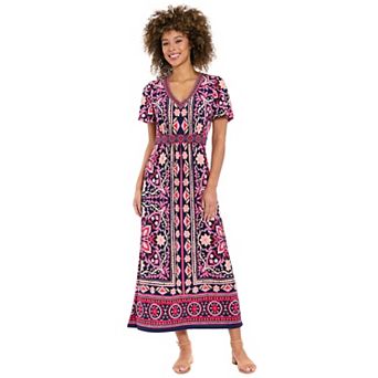 Women's London Times V-Neck Flutter Sleeve Maxi Dress