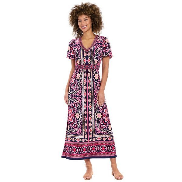 Женские платья London Women's London Times V-Neck Flutter Sleeve Maxi Dress — фото 2
