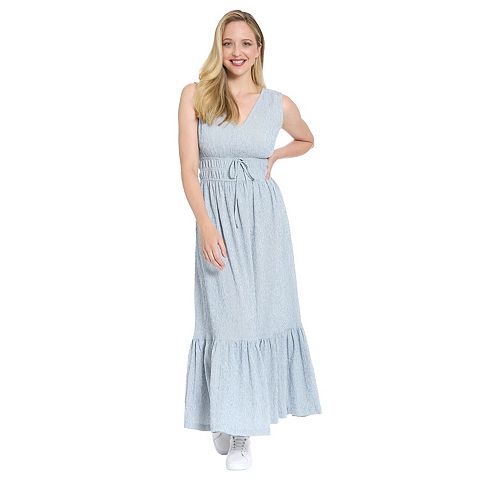 Женские платья London Women's London Times Smocked Tie Waist V-Neck Maxi Dress