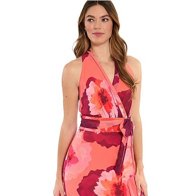 Women's London Times Halter Maxi Dress with Sash Belt