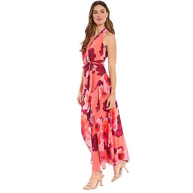 Women's London Times Halter Maxi Dress with Sash Belt