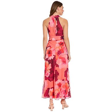 Women's London Times Halter Maxi Dress with Sash Belt