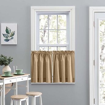 Lisa Solid Color Poly Cotton Premium Duck Fabric Tailored Curtain Tiers 1.5" Rod Pocket
