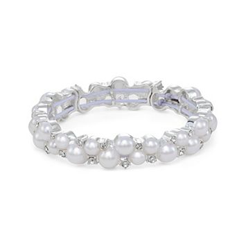 You're Invited Silver Tone Simulated Pearl & Crystal Stretch Bracelet