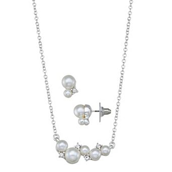 You're Invited Silver Tone Simulated Pearl Necklace & Earring Set