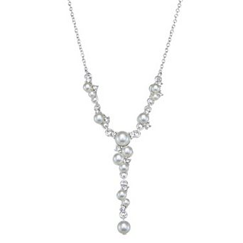 You're Invited Silver Tone Simulated Pearl & Crystal Front Necklace