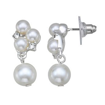 You're Invited Silver Tone Crystal & Simulated Pearl Drop Post Earrings