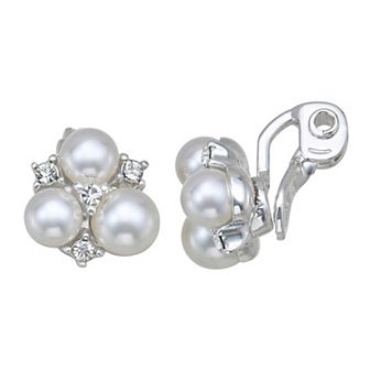 You're Invited Silver Tone Crystal & Simulated Pearl Clip-On Earrings